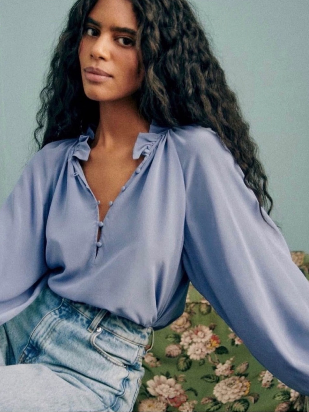 Sezane Lavender Blue Silk Blouse